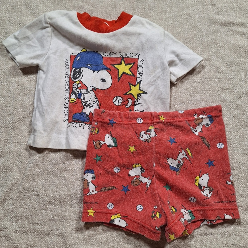 Vintage Snoopy Charlie Brown Baby Set Shorts T Shirt 18M